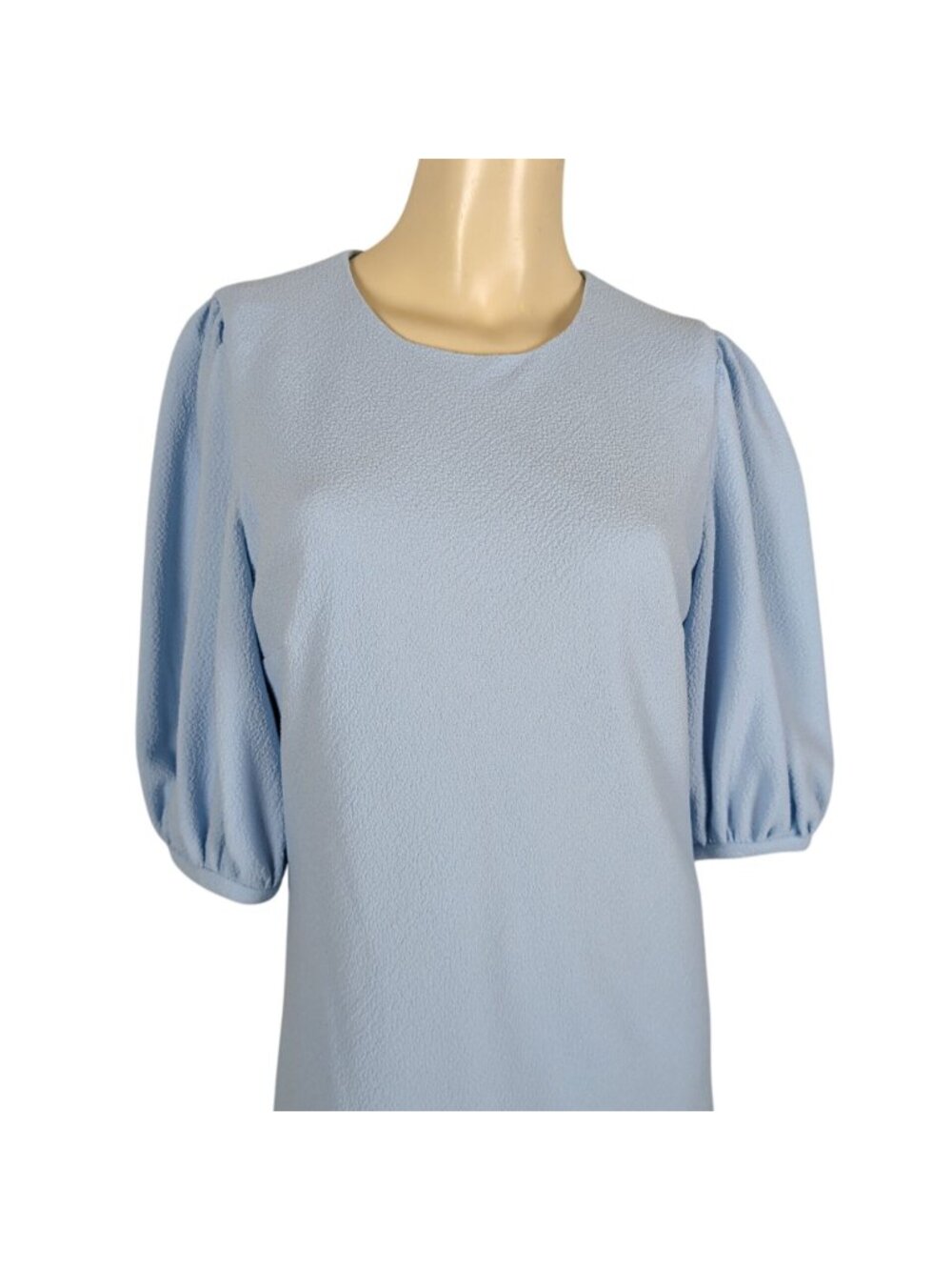 Black Halo Morello Blue Mini Dress Sz 8 Textured Shift Ruffle Hem Puff Sleeve - Picture 7 of 16